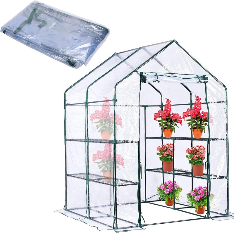 DECOHS Walk-in Greenhouse Replacement Cover with Roll-Up Zipper Door -56 x 56 x 76 Inch PVC Greenhouse Cover for Outdoor Plant Gardening Plants Cold Frost Protection Wind Rain Proof (Frame Not Include) - Image 1